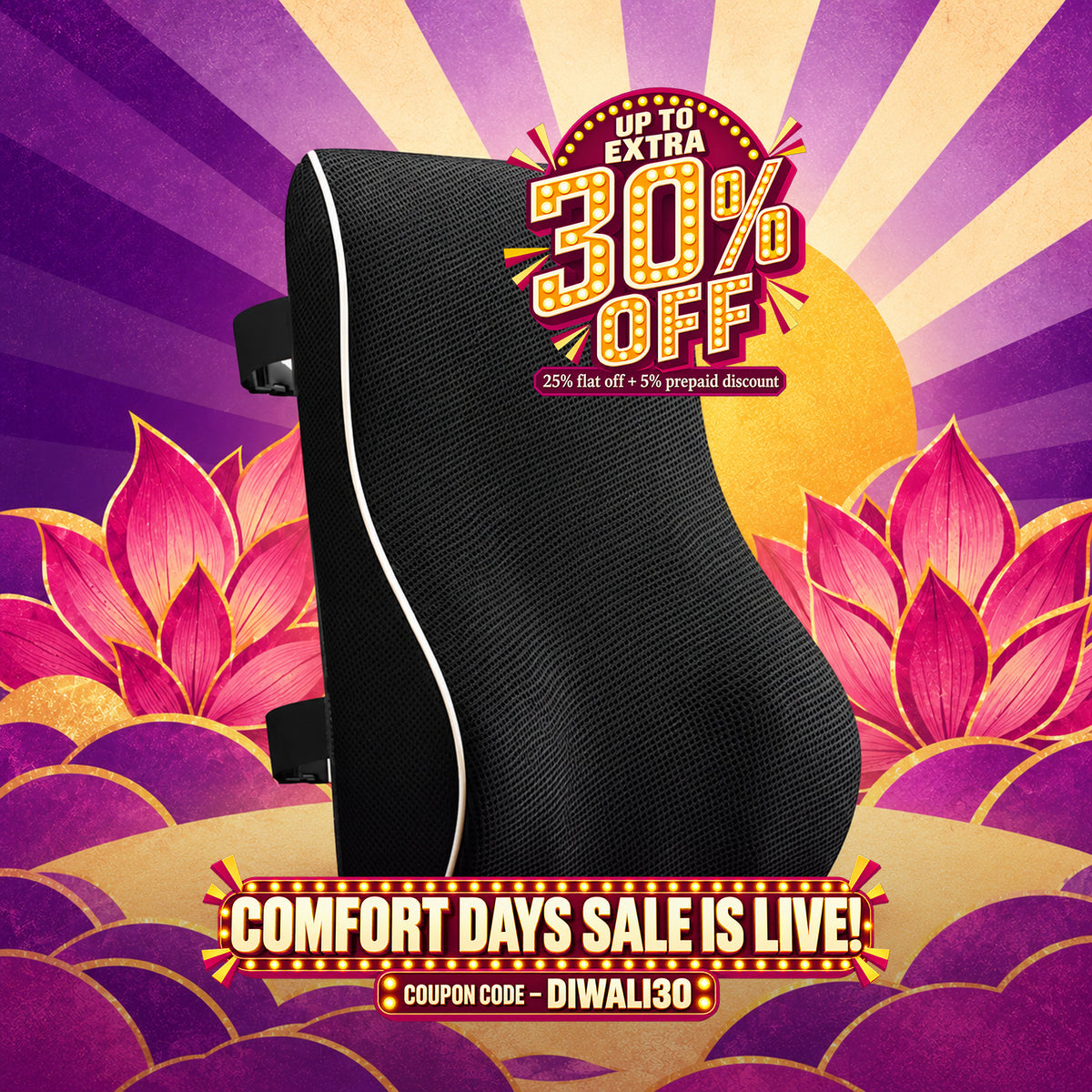 Response Orthopedic Lumbar Back Support Cushion for Office Chair & Car Seat