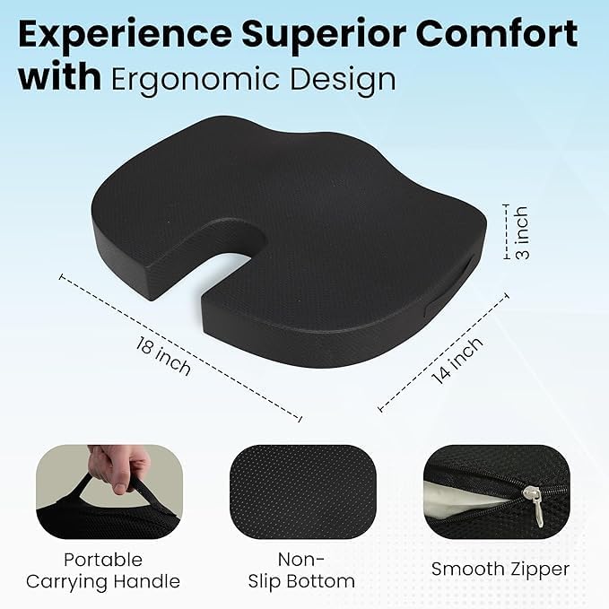 Response Set of 2 Orthopedic Memory Foam Seat Cushion & Back Support Cushion for Office Chair | Coccyx, Tailbone, Sciatica & Back Pain Relief | Ergonomic Chair Pad & Lumbar Support for Office, Car