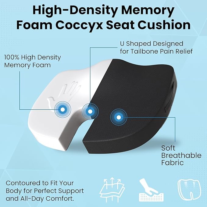 Response Memory Foam Orthopedic Seat Cushion for Tailbone Pain Relief