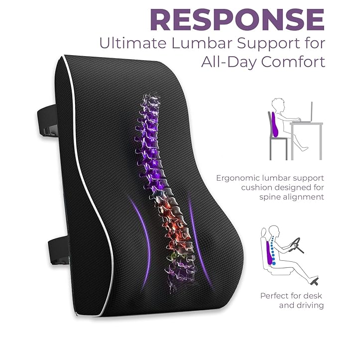 Response Set of 2 Orthopedic Memory Foam Seat Cushion & Back Support Cushion for Office Chair | Coccyx, Tailbone, Sciatica & Back Pain Relief | Ergonomic Chair Pad & Lumbar Support for Office, Car