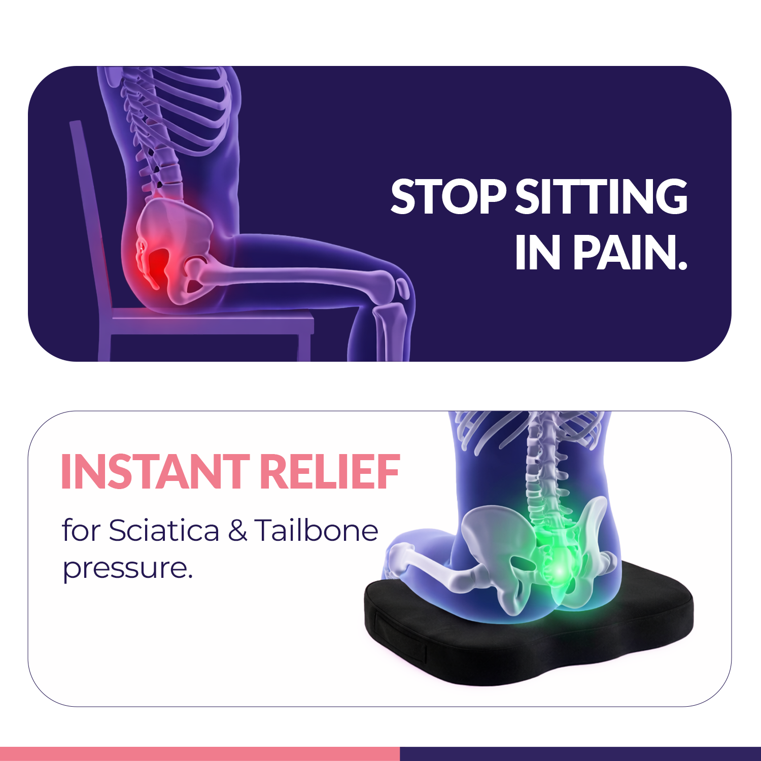 Response Memory Foam Orthopedic Seat Cushion for Tailbone Pain Relief