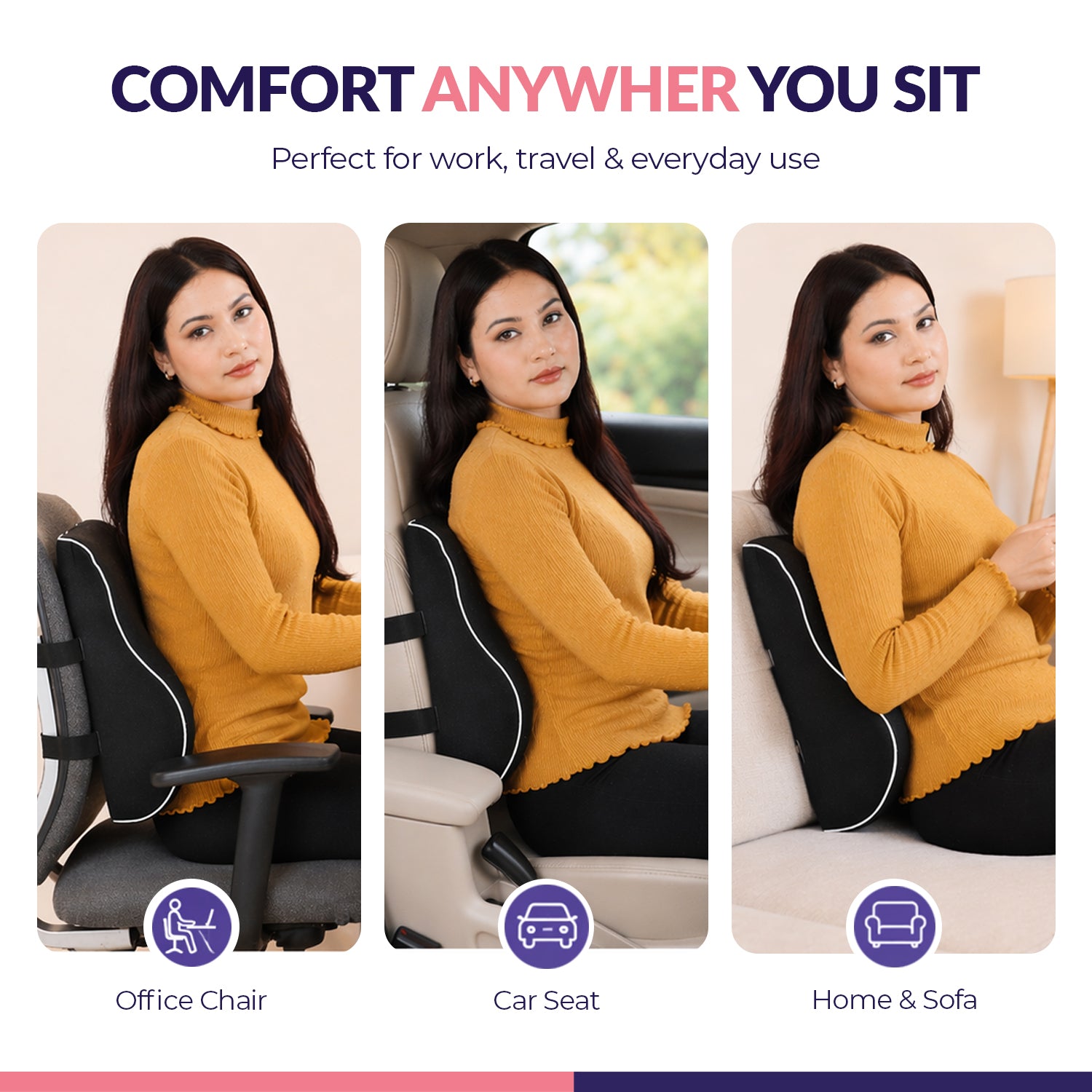 Response Orthopedic Lumbar Back Support Cushion for Office Chair & Car Seat