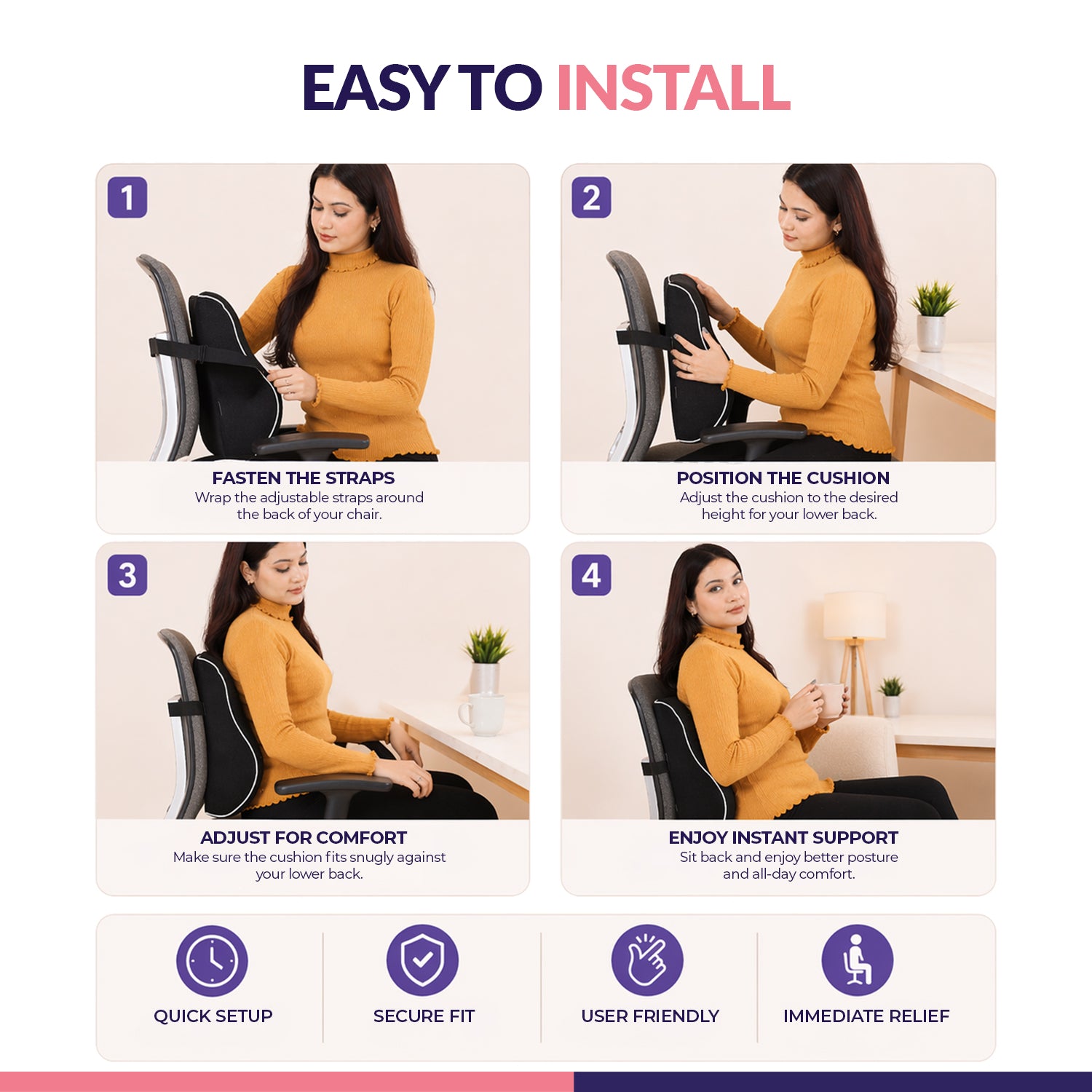 Response Orthopedic Lumbar Back Support Cushion for Office Chair & Car Seat