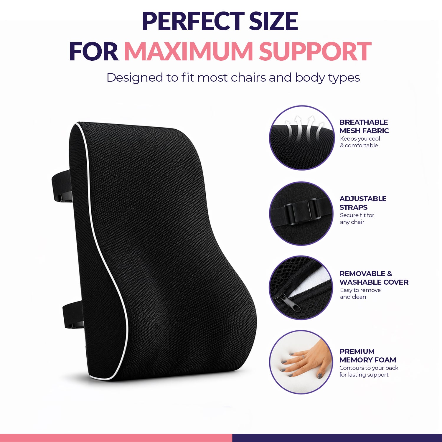 Response Orthopedic Lumbar Back Support Cushion for Office Chair & Car Seat