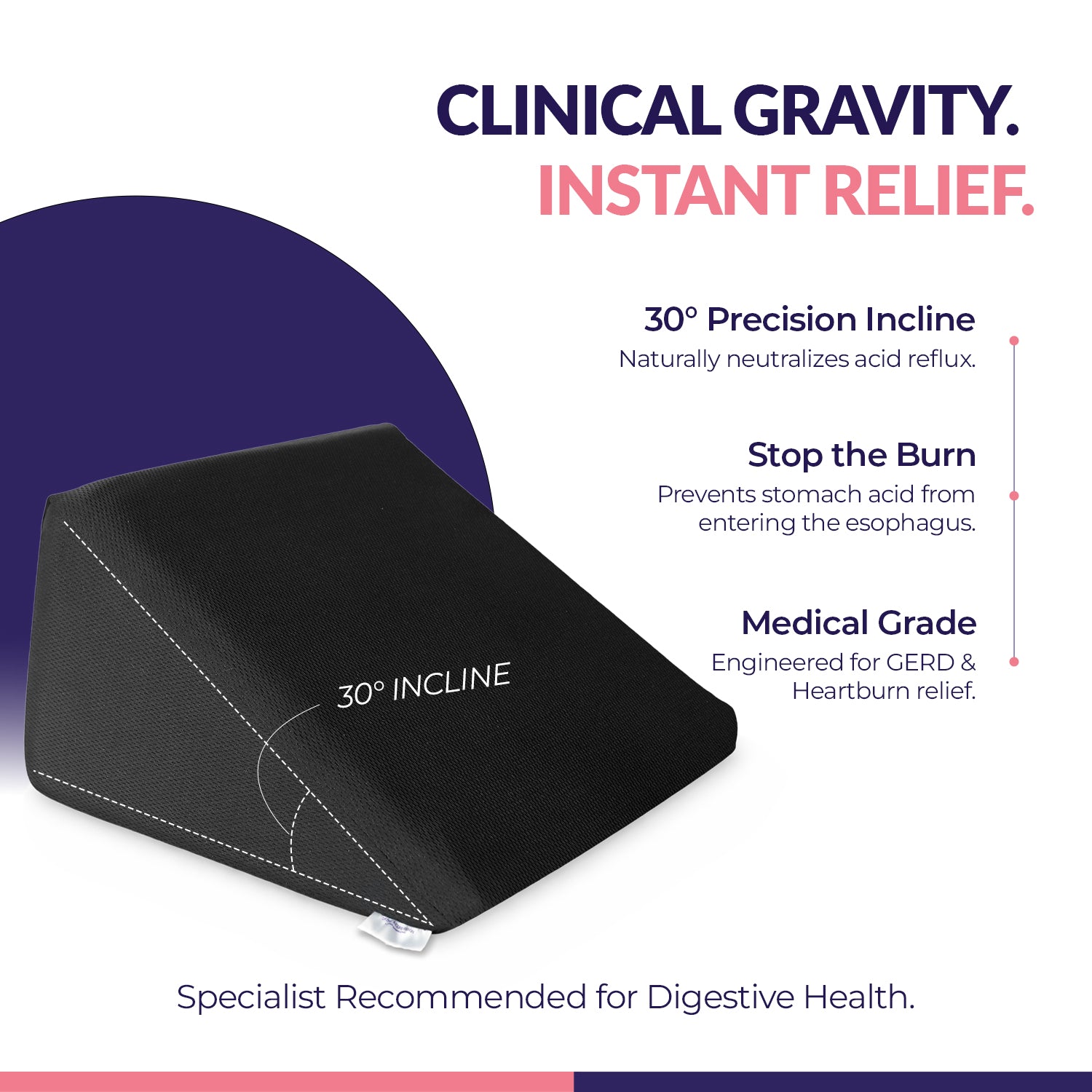 Response Memory Foam Wedge Pillow for Acid Reflux & Back Support | 30° Incline