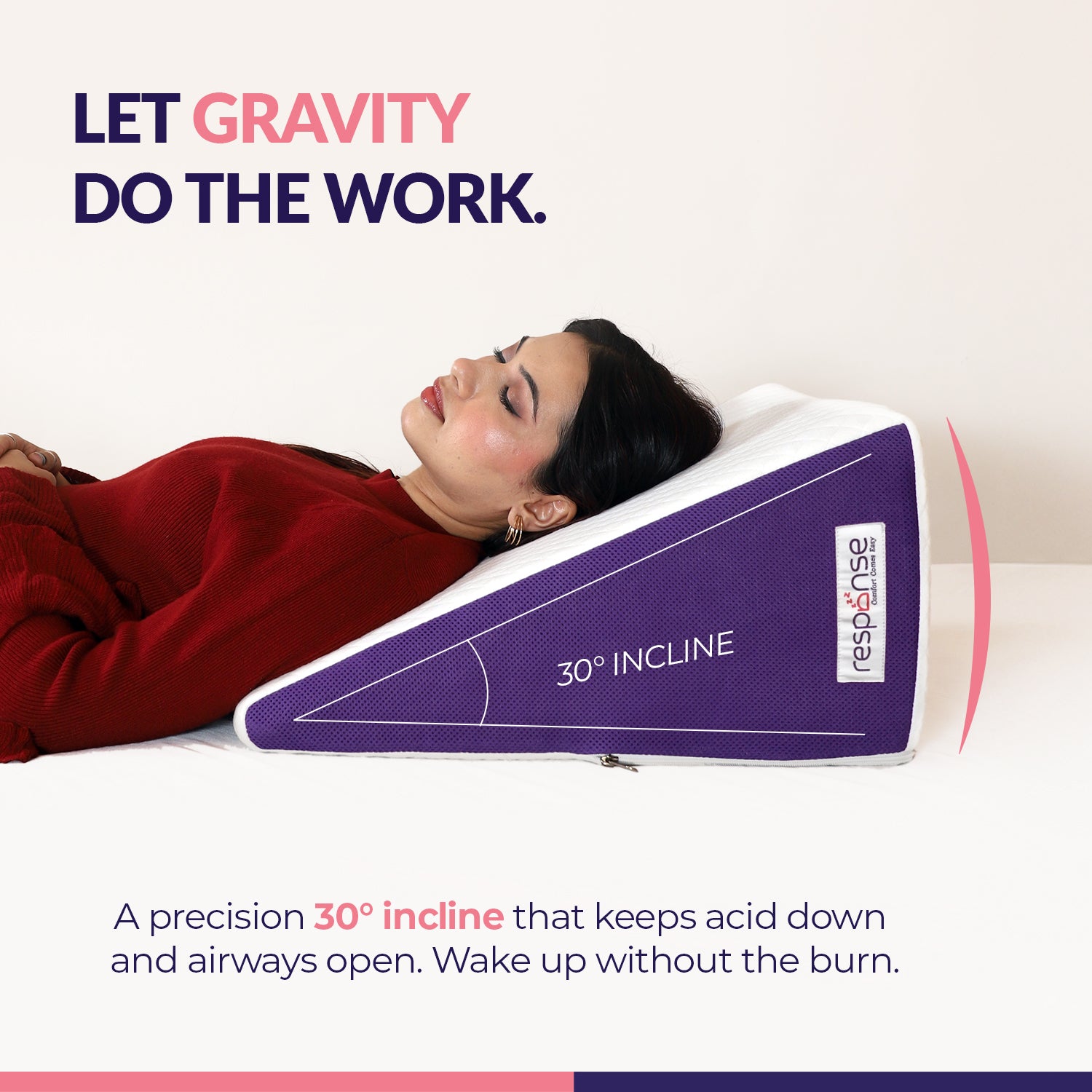Response Memory Foam Wedge Pillow for Acid Reflux & Back Support | 30° Incline
